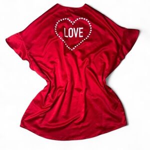 NEW Victoria's Secret Red Kimono Satin Robe "Love" (One Size) NWT, Intimate Wear